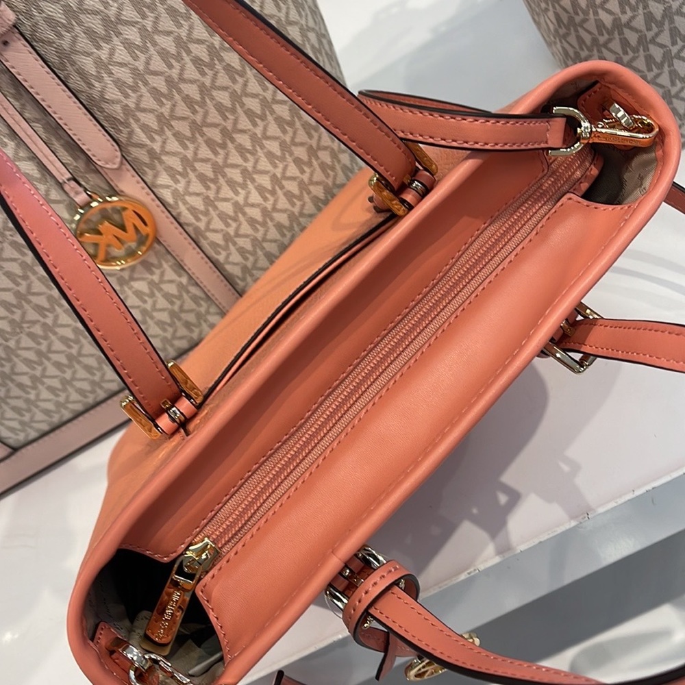 Michael Kors Jet Set Travel XS Embossed Pebbled Leather Tote Bag Sherbert - Picture 8 of 16